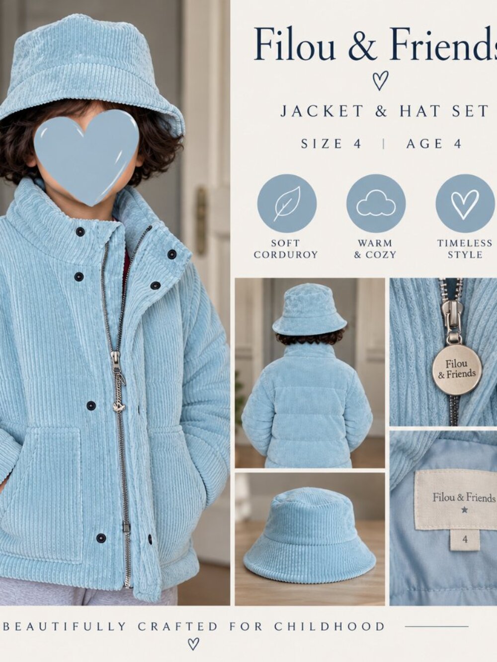 Filou & Friends Belgian Corduroy Jacket & Hat Set 4Y